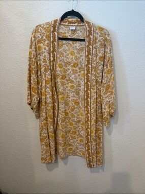 Patrons of Peace Mustard Yellow Floral Open Kimono